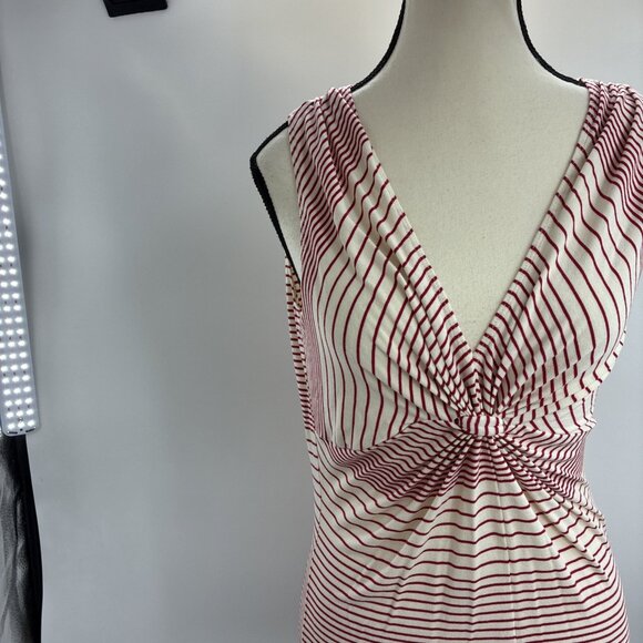 CAbi Womens M Red White Stripe Twist Front Sleeveless V Neck Top Casual - Picture 2 of 7